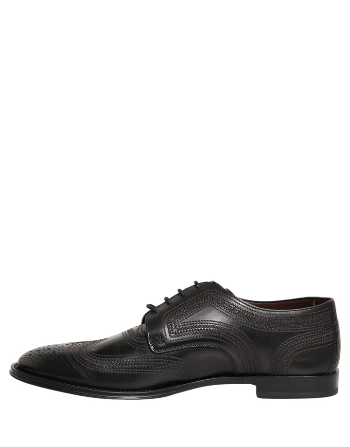 Dolce &amp; Gabbana Sample Sale | Dolce &amp; Gabbana Black Embroidered Leather Derby Dress Shoes - | Designer outlet