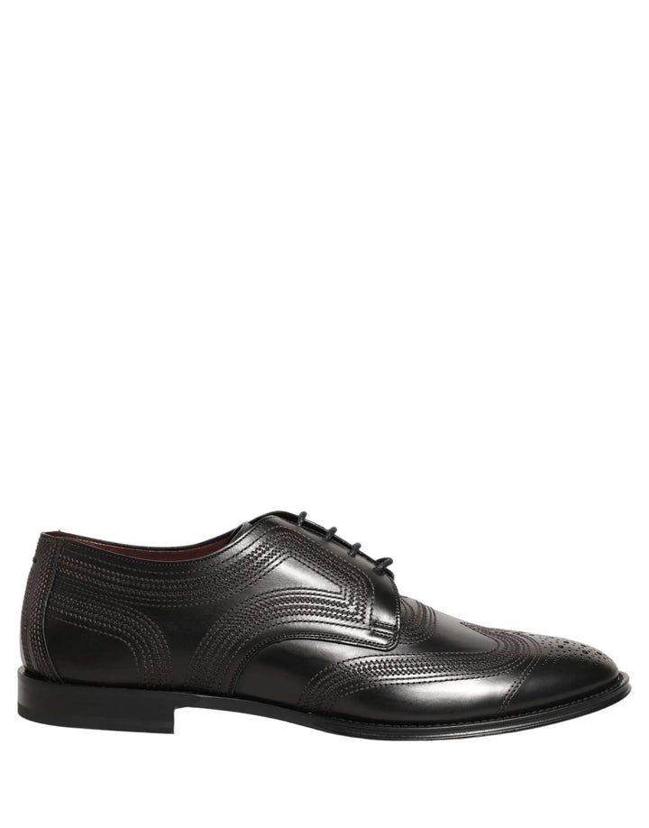 Dolce &amp; Gabbana Sample Sale | Dolce &amp; Gabbana Black Embroidered Leather Derby Dress Shoes - | Designer outlet