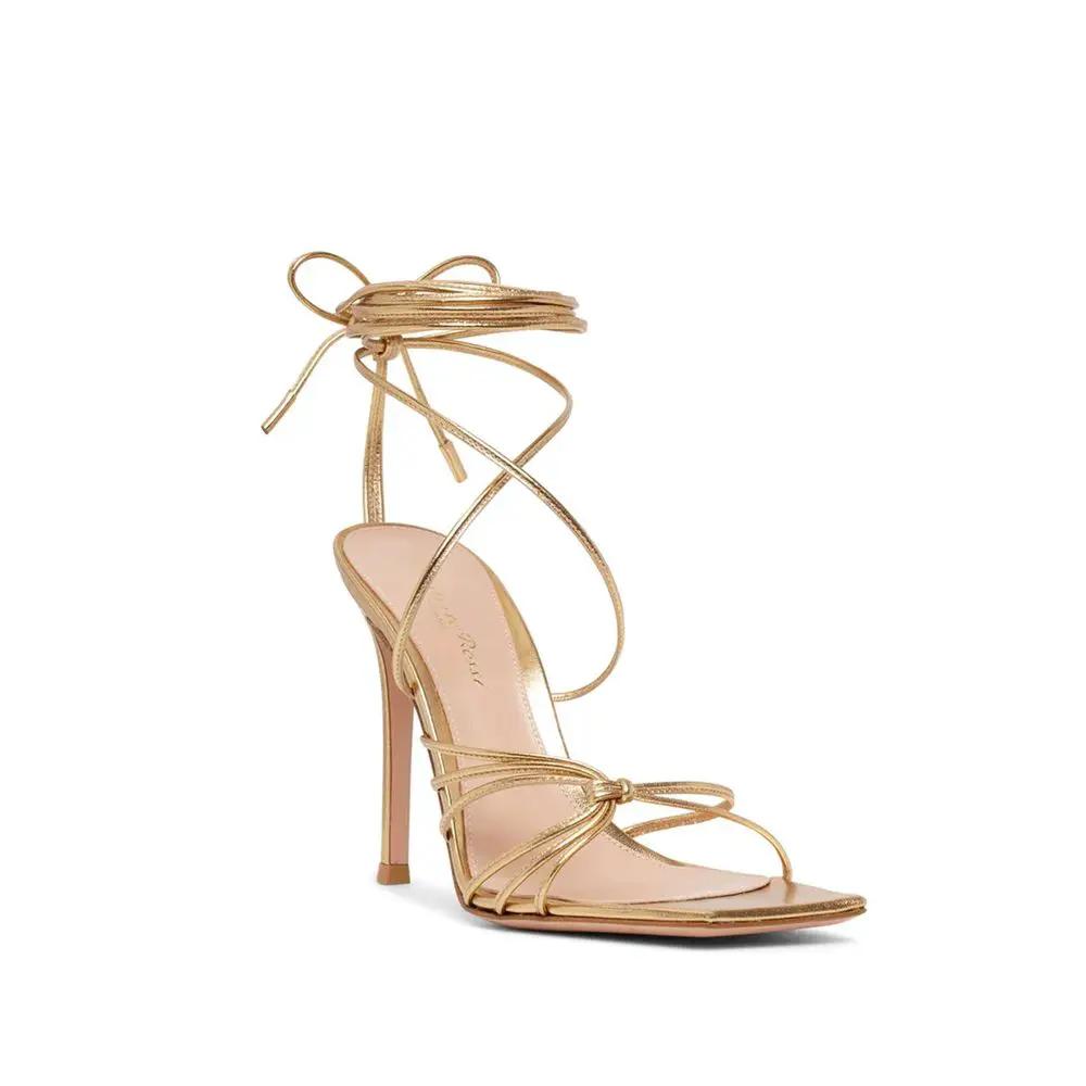 Gianvito Rossi Sample Sale | Gianvito Rossi Gold Calfskin Stiletto Heel Sandals - | Designer outlet