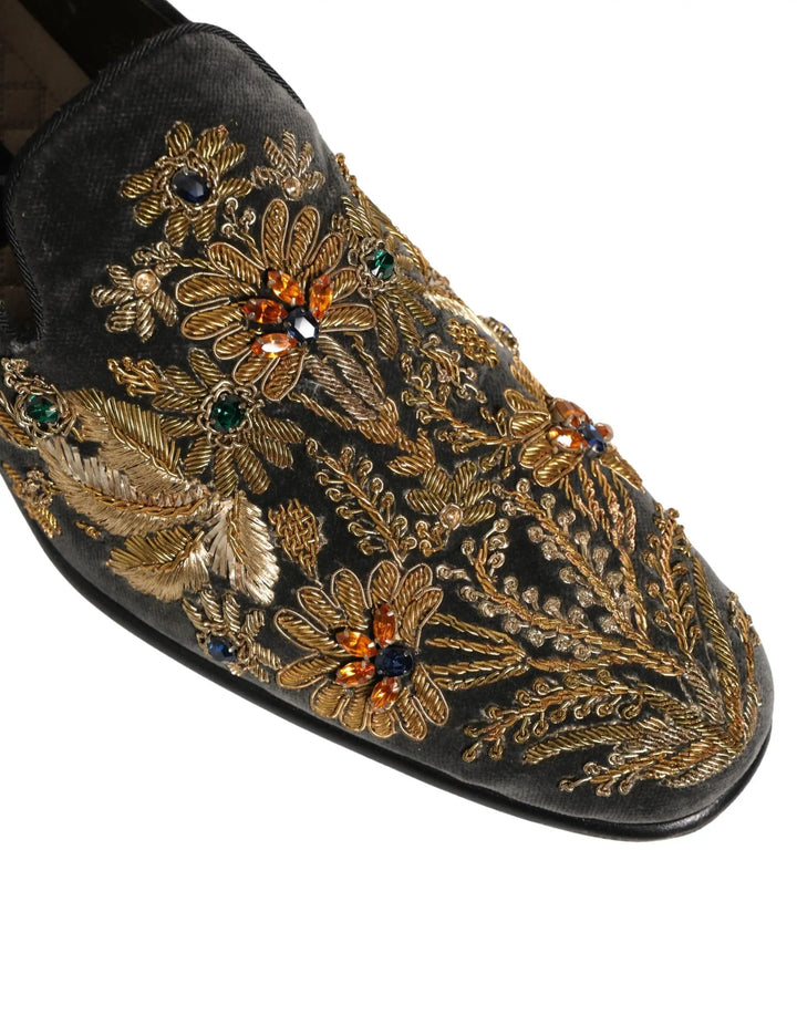 Dolce &amp; Gabbana Sample Sale | Dolce &amp; Gabbana Black Velvet Embellished Dress Loafers Shoes - | Designer outlet
