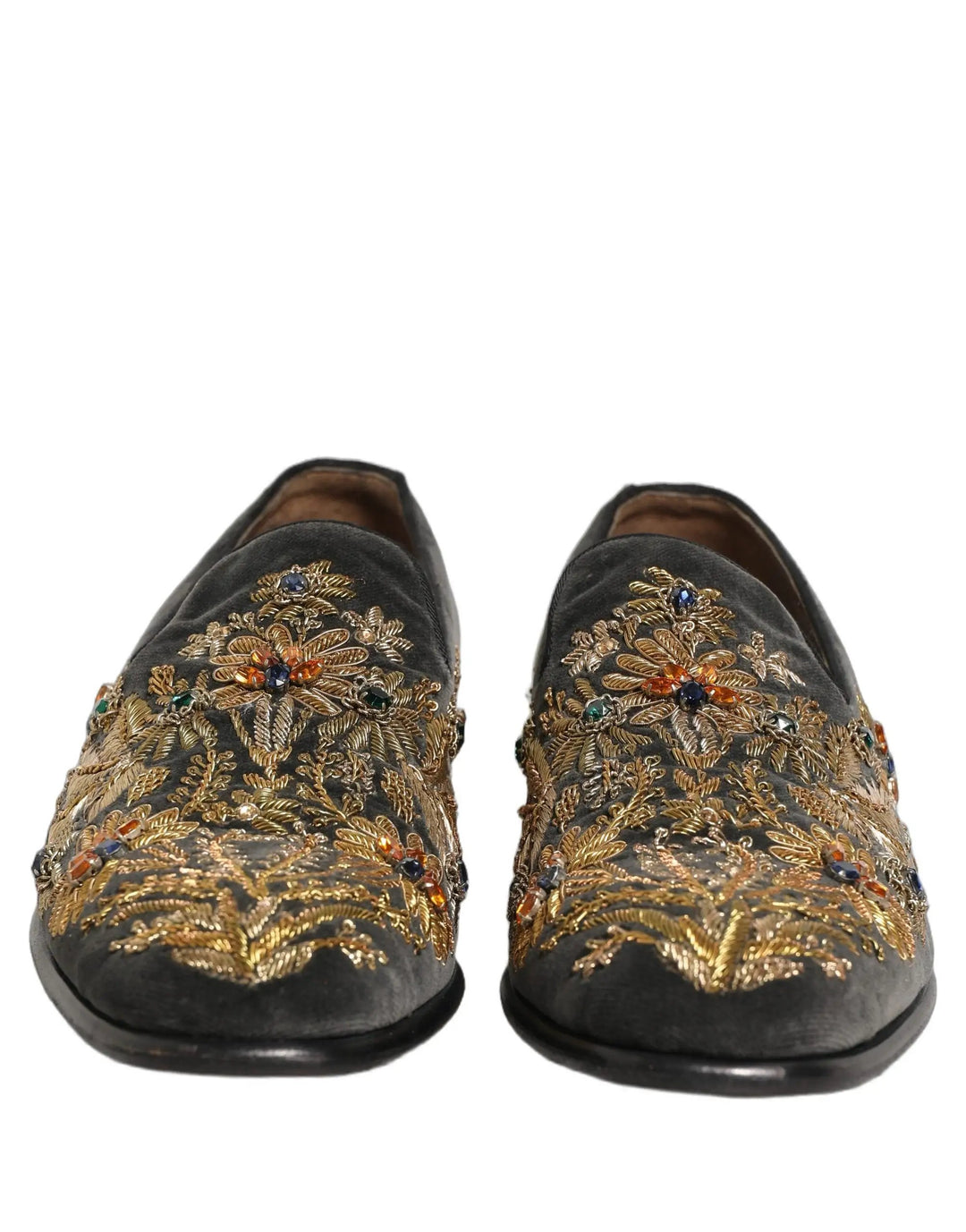 Dolce &amp; Gabbana Sample Sale | Dolce &amp; Gabbana Black Velvet Embellished Dress Loafers Shoes - | Designer outlet