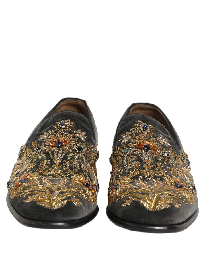 Dolce &amp; Gabbana Sample Sale | Dolce &amp; Gabbana Black Velvet Embellished Dress Loafers Shoes - | Designer outlet