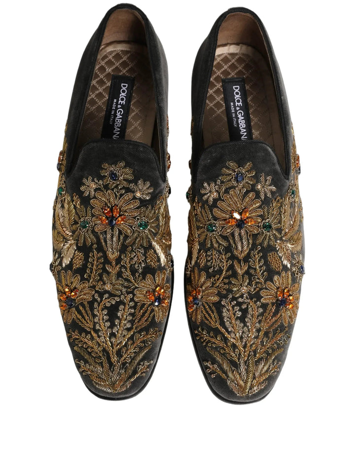 Dolce &amp; Gabbana Sample Sale | Dolce &amp; Gabbana Black Velvet Embellished Dress Loafers Shoes - | Designer outlet