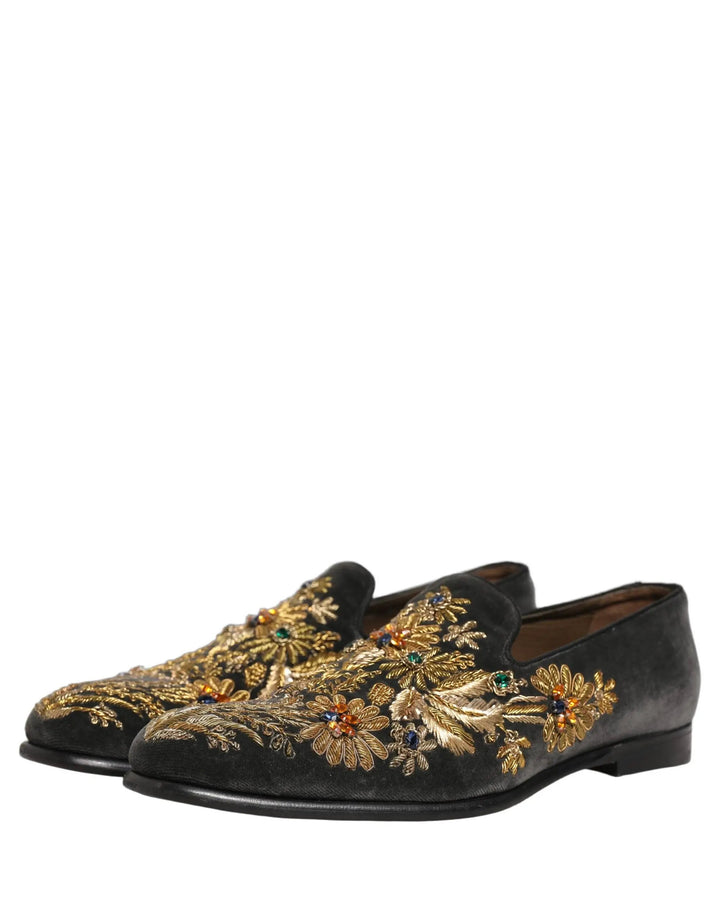 Dolce &amp; Gabbana Sample Sale | Dolce &amp; Gabbana Black Velvet Embellished Dress Loafers Shoes - | Designer outlet