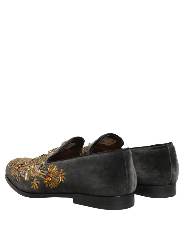 Dolce &amp; Gabbana Sample Sale | Dolce &amp; Gabbana Black Velvet Embellished Dress Loafers Shoes - | Designer outlet