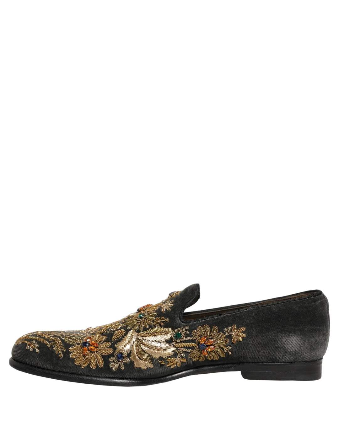 Dolce &amp; Gabbana Sample Sale | Dolce &amp; Gabbana Black Velvet Embellished Dress Loafers Shoes - | Designer outlet