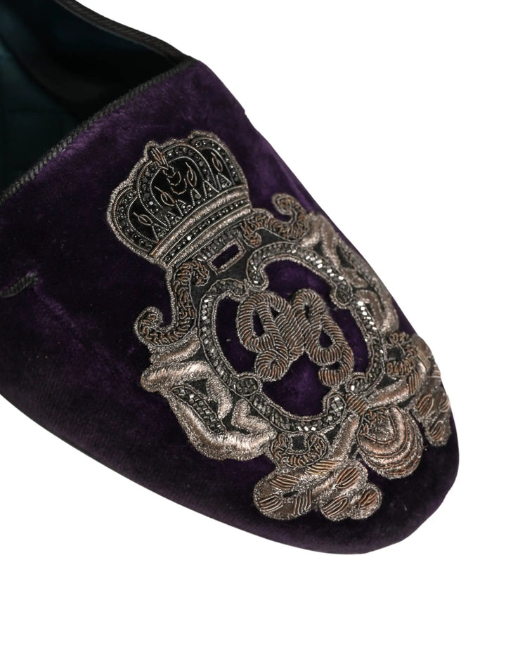 Dolce &amp; Gabbana Sample Sale | Dolce &amp; Gabbana Purple Velvet Crown Embroidery Loafers Shoes - | Designer outlet