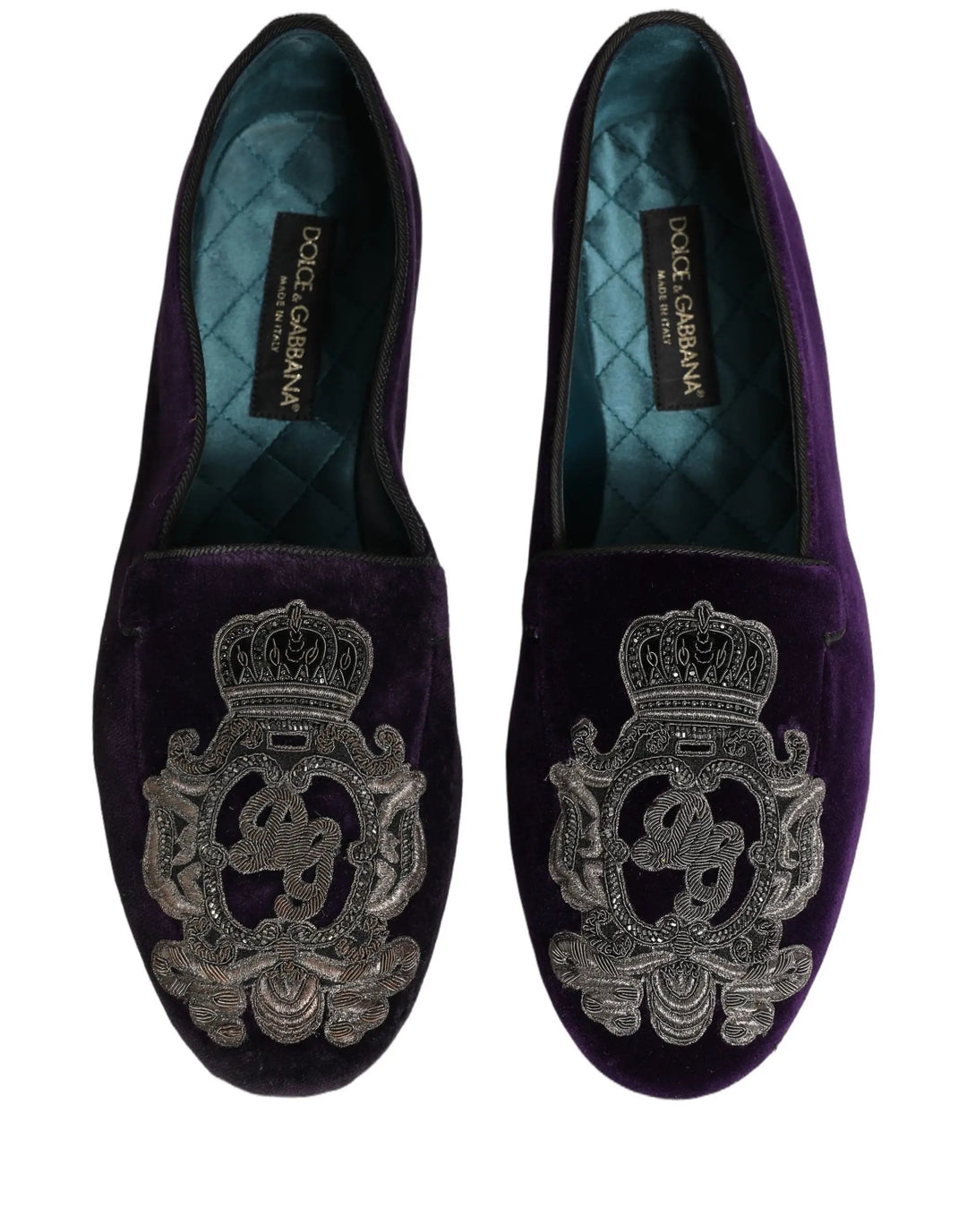 Dolce &amp; Gabbana Sample Sale | Dolce &amp; Gabbana Purple Velvet Crown Embroidery Loafers Shoes - | Designer outlet