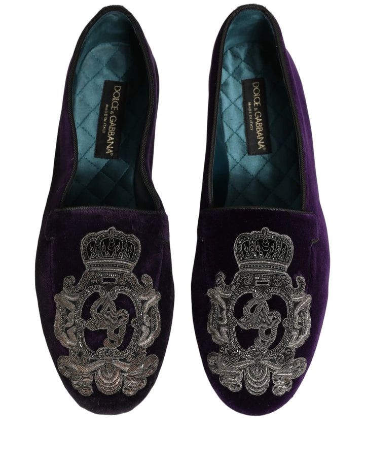 Dolce &amp; Gabbana Sample Sale | Dolce &amp; Gabbana Purple Velvet Crown Embroidery Loafers Shoes - | Designer outlet