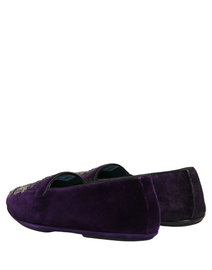 Dolce &amp; Gabbana Sample Sale | Dolce &amp; Gabbana Purple Velvet Crown Embroidery Loafers Shoes - | Designer outlet