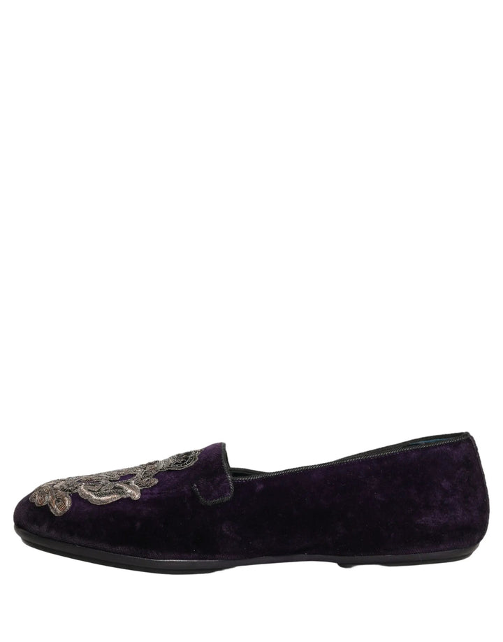 Dolce &amp; Gabbana Sample Sale | Dolce &amp; Gabbana Purple Velvet Crown Embroidery Loafers Shoes - | Designer outlet