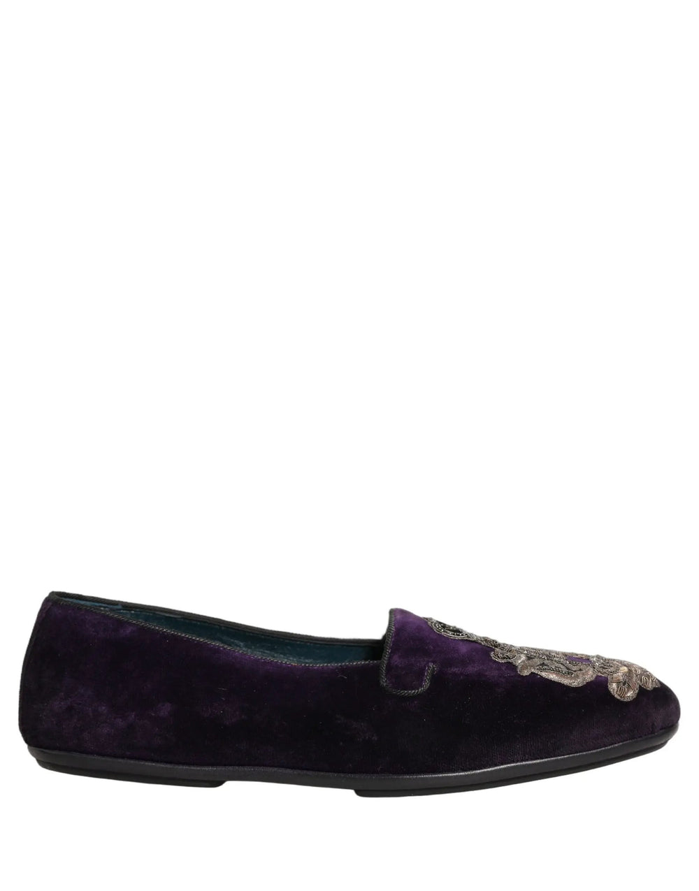Dolce & Gabbana Sample Sale | Dolce & Gabbana Purple Velvet Crown Embroidery Loafers Shoes - | Designer outlet