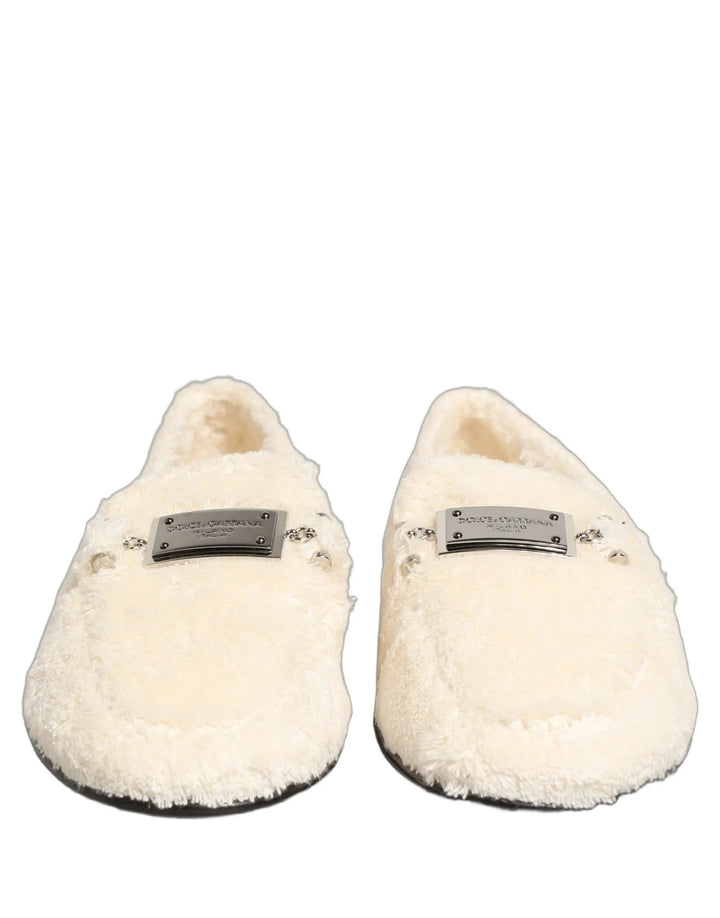 Dolce &amp; Gabbana Sample Sale | Dolce &amp; Gabbana White Fur Shearling Men Dress Loafers Shoes - | Designer outlet