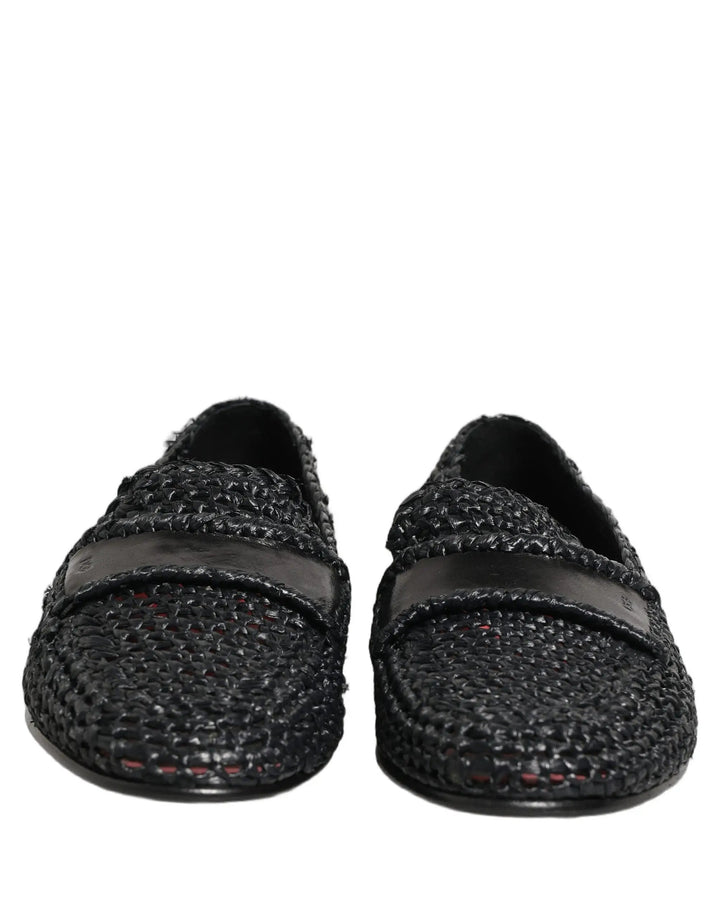 Dolce &amp; Gabbana Sample Sale | Dolce &amp; Gabbana Black Woven Raffia Slip On Loafers Shoes - | Designer outlet