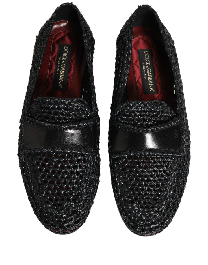 Dolce &amp; Gabbana Sample Sale | Dolce &amp; Gabbana Black Woven Raffia Slip On Loafers Shoes - | Designer outlet