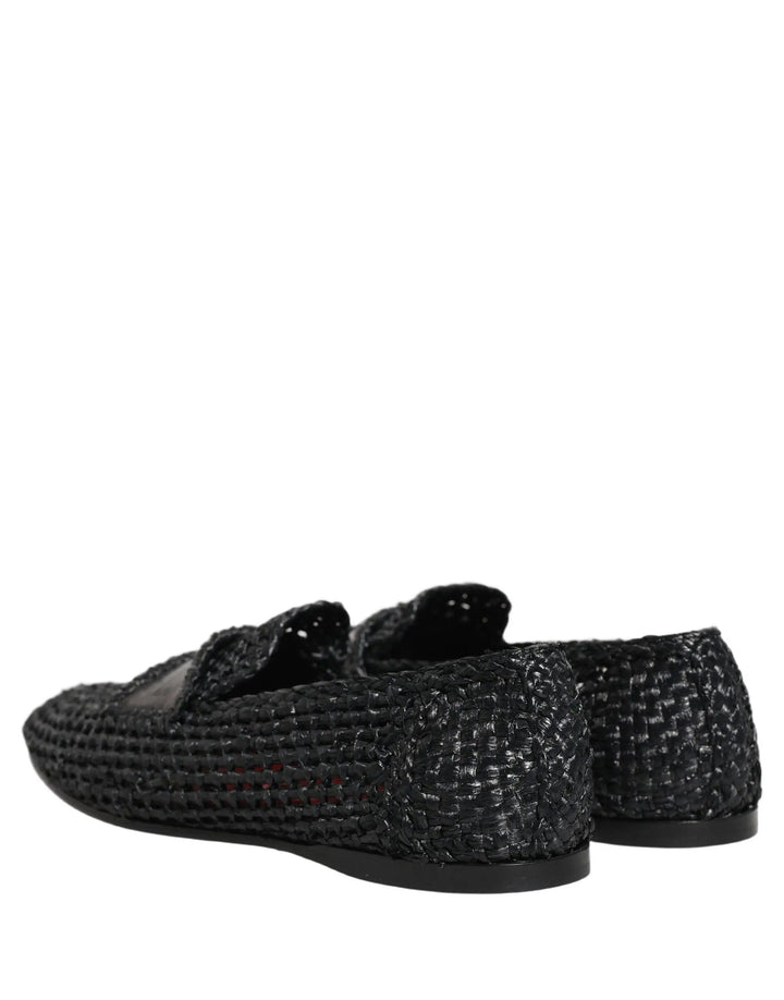 Dolce &amp; Gabbana Sample Sale | Dolce &amp; Gabbana Black Woven Raffia Slip On Loafers Shoes - | Designer outlet