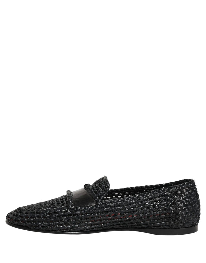 Dolce &amp; Gabbana Sample Sale | Dolce &amp; Gabbana Black Woven Raffia Slip On Loafers Shoes - | Designer outlet