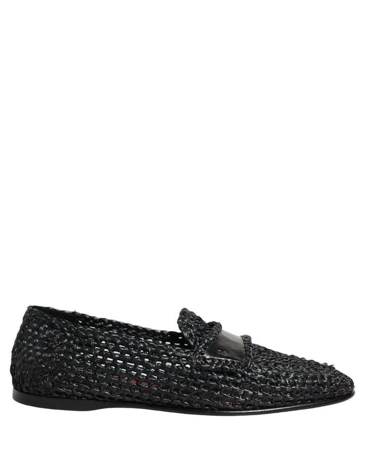 Dolce &amp; Gabbana Sample Sale | Dolce &amp; Gabbana Black Woven Raffia Slip On Loafers Shoes - | Designer outlet