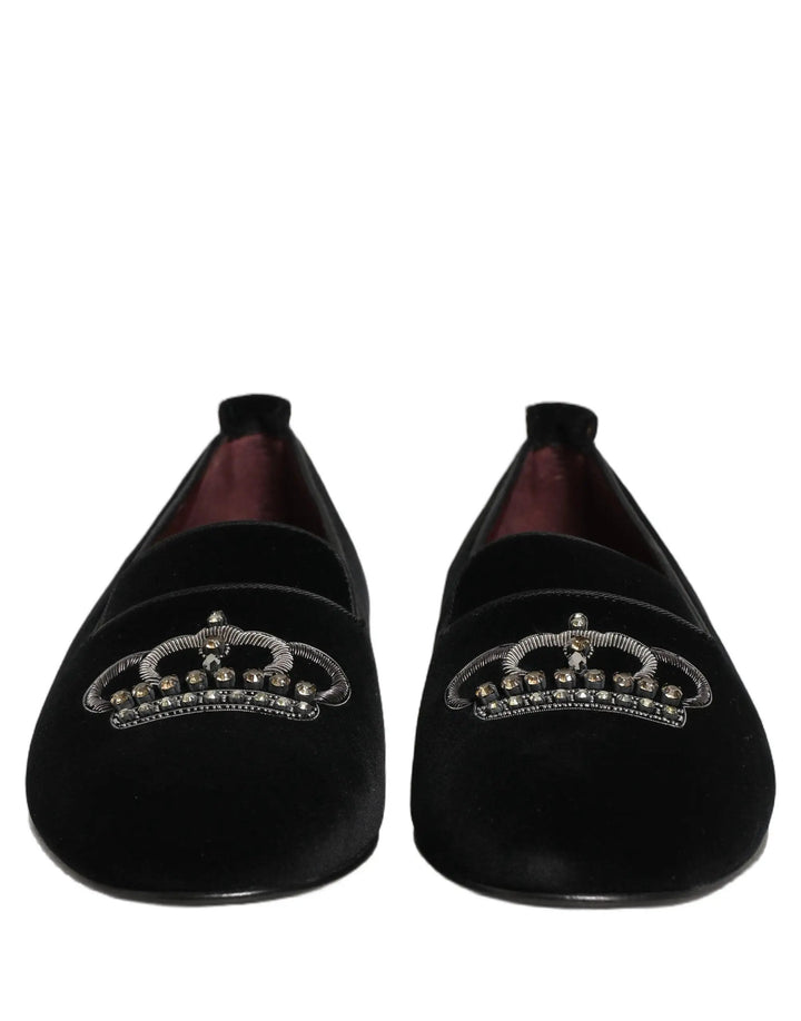 Dolce &amp; Gabbana Sample Sale | Dolce &amp; Gabbana Black Crown Embellished Dress Loafers Shoes - | Designer outlet