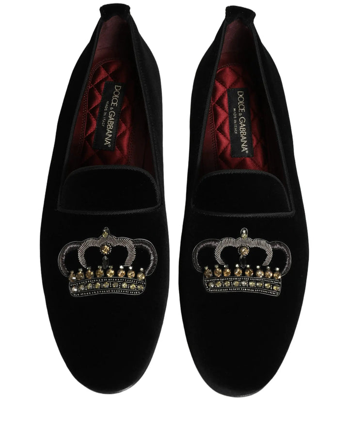 Dolce &amp; Gabbana Sample Sale | Dolce &amp; Gabbana Black Crown Embellished Dress Loafers Shoes - | Designer outlet