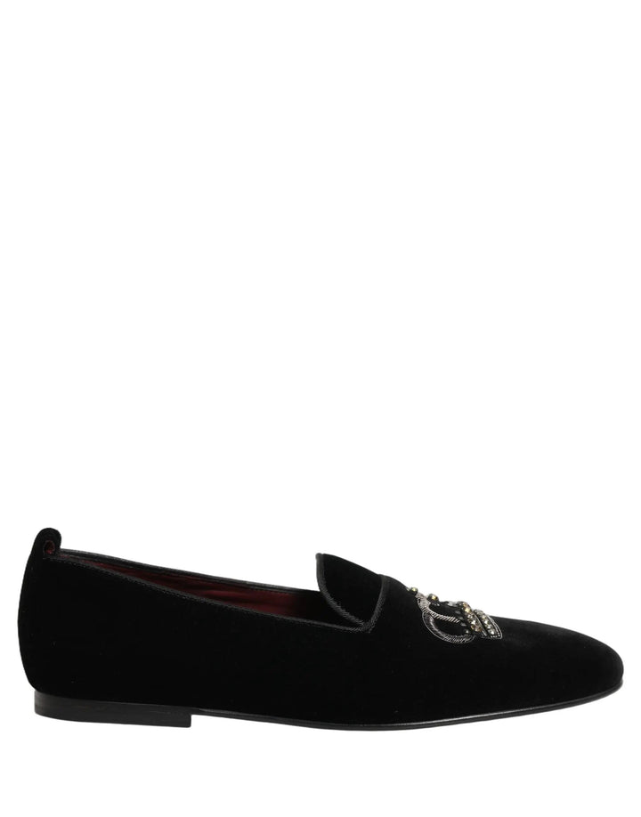 Dolce &amp; Gabbana Sample Sale | Dolce &amp; Gabbana Black Crown Embellished Dress Loafers Shoes - | Designer outlet