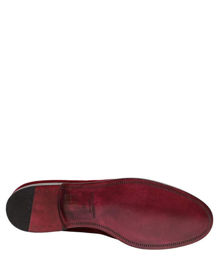 Dolce &amp; Gabbana Sample Sale | Dolce &amp; Gabbana Maroon Velvet Slip On Men Dress Loafers Shoes - | Designer outlet