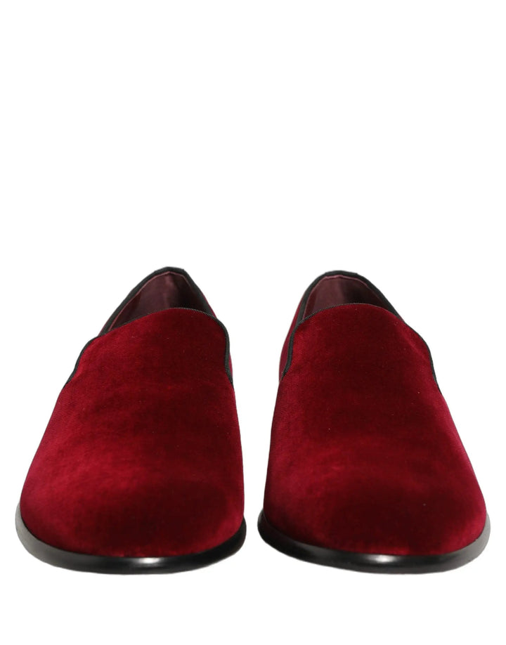 Dolce &amp; Gabbana Sample Sale | Dolce &amp; Gabbana Maroon Velvet Slip On Men Dress Loafers Shoes - | Designer outlet