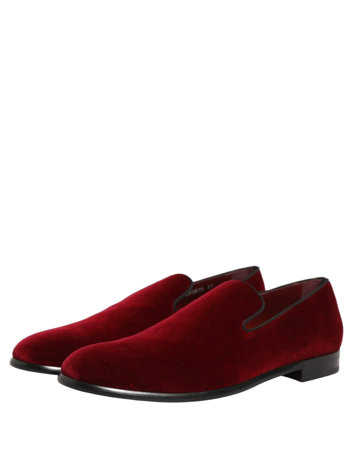 Dolce &amp; Gabbana Sample Sale | Dolce &amp; Gabbana Maroon Velvet Slip On Men Dress Loafers Shoes - | Designer outlet
