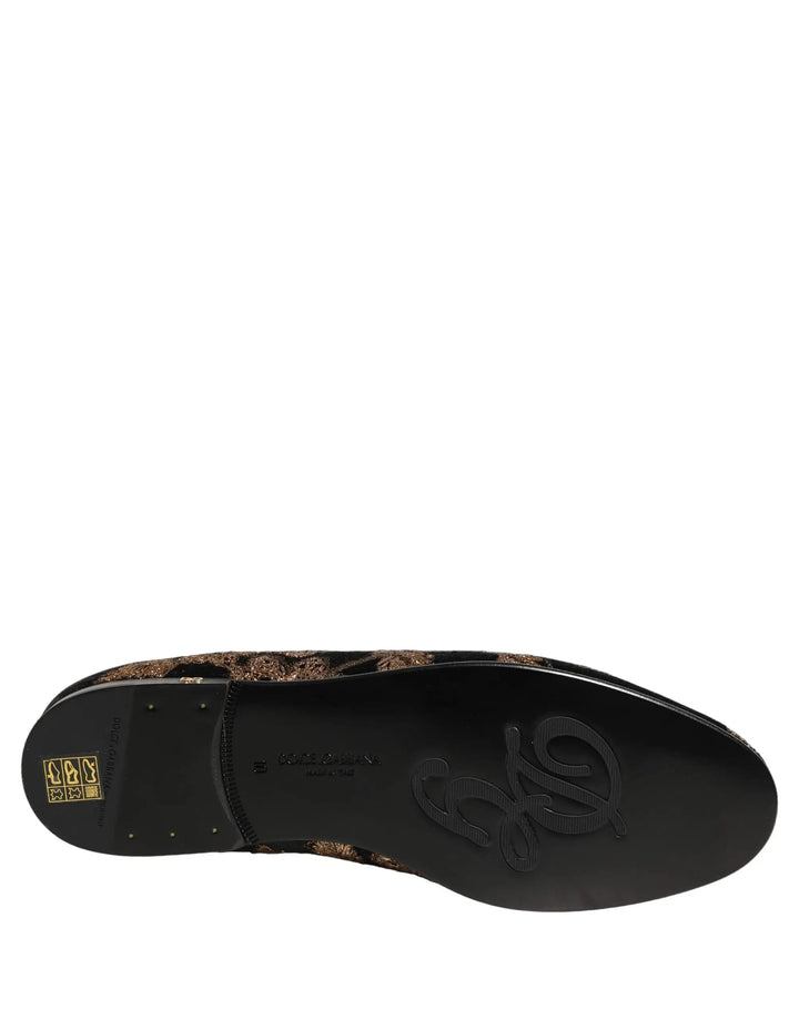 Dolce &amp; Gabbana Sample Sale | Dolce &amp; Gabbana Black Floral Jacquard Dress Loafers Shoes - | Designer outlet