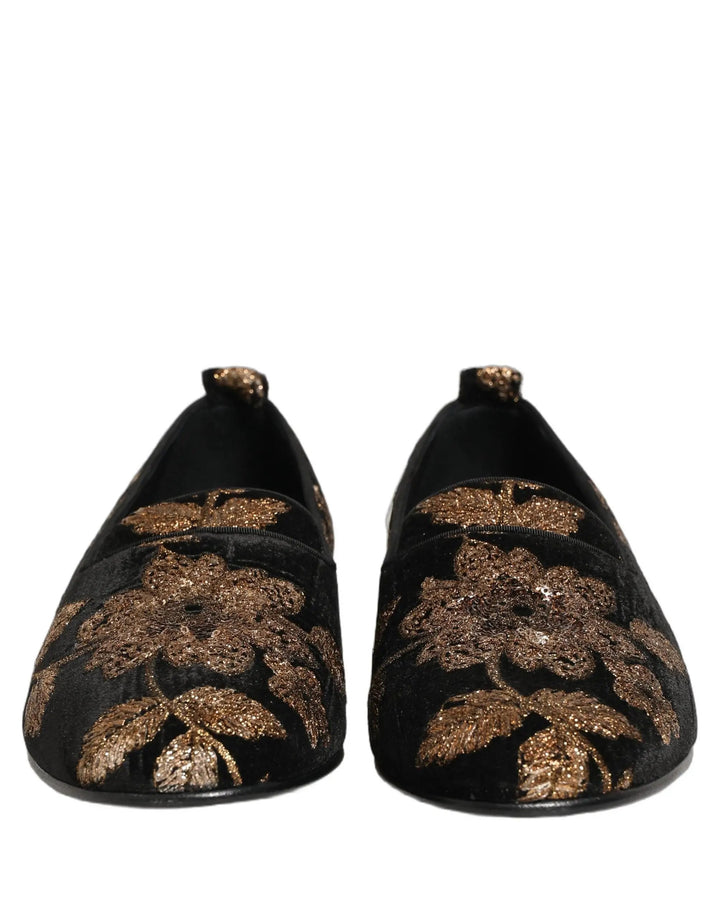 Dolce &amp; Gabbana Sample Sale | Dolce &amp; Gabbana Black Floral Jacquard Dress Loafers Shoes - | Designer outlet