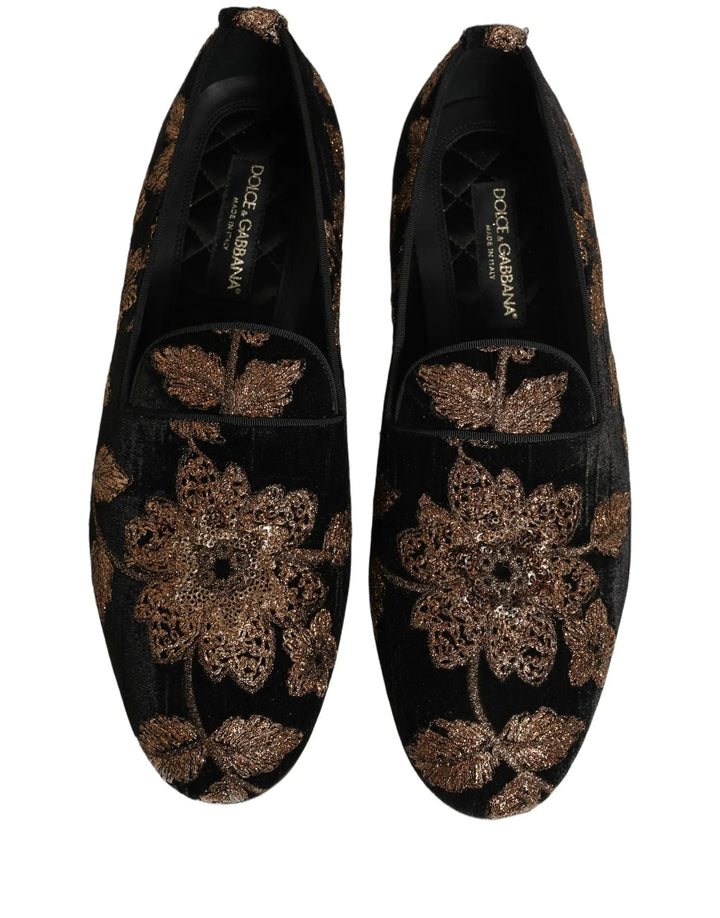 Dolce &amp; Gabbana Sample Sale | Dolce &amp; Gabbana Black Floral Jacquard Dress Loafers Shoes - | Designer outlet