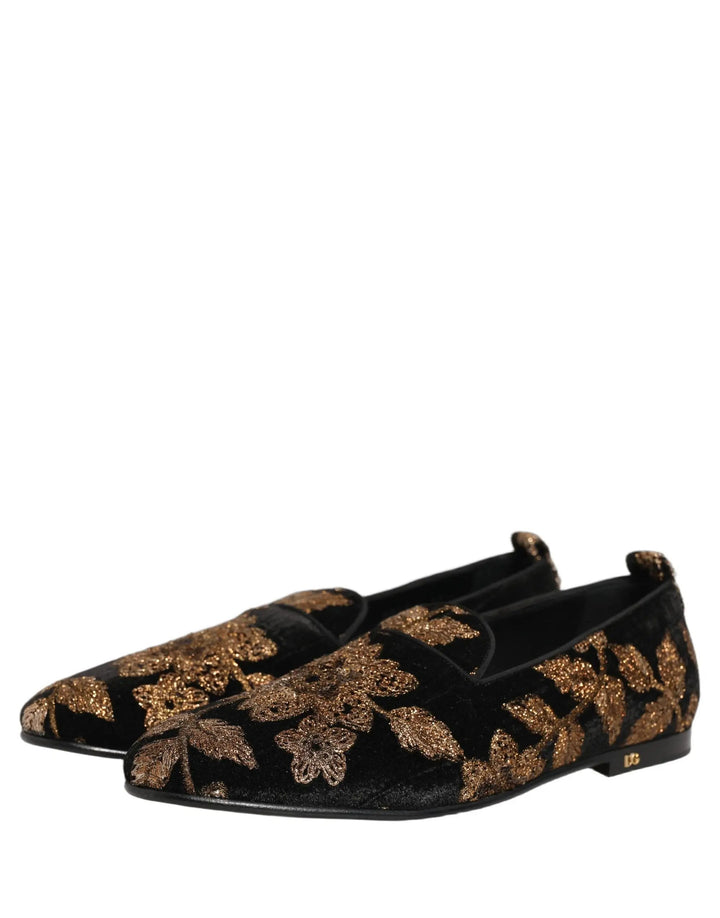 Dolce &amp; Gabbana Sample Sale | Dolce &amp; Gabbana Black Floral Jacquard Dress Loafers Shoes - | Designer outlet