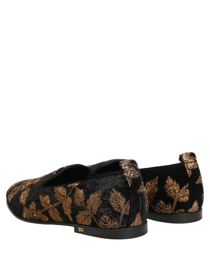 Dolce &amp; Gabbana Sample Sale | Dolce &amp; Gabbana Black Floral Jacquard Dress Loafers Shoes - | Designer outlet