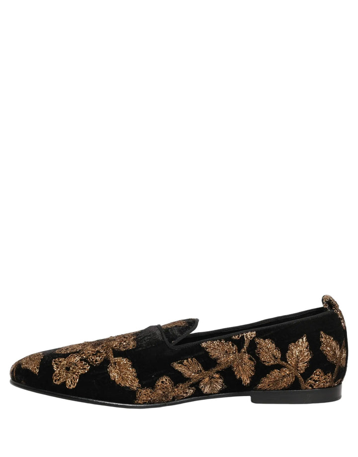 Dolce &amp; Gabbana Sample Sale | Dolce &amp; Gabbana Black Floral Jacquard Dress Loafers Shoes - | Designer outlet