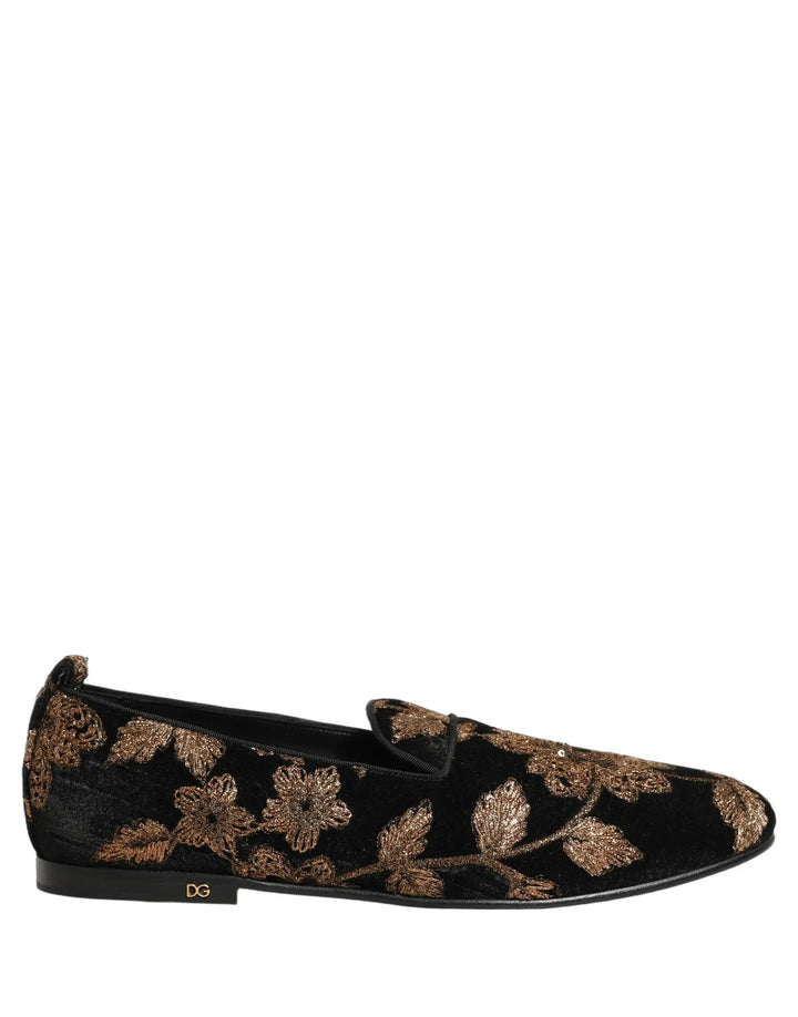 Dolce &amp; Gabbana Sample Sale | Dolce &amp; Gabbana Black Floral Jacquard Dress Loafers Shoes - | Designer outlet