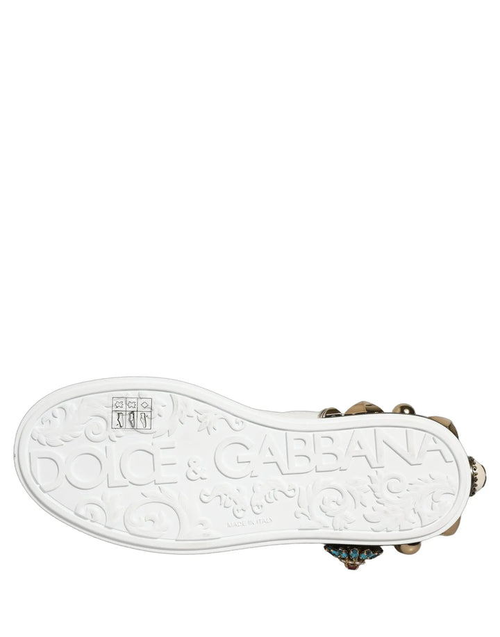 Dolce &amp; Gabbana White Gold Studded Portofino Sneakers Shoes