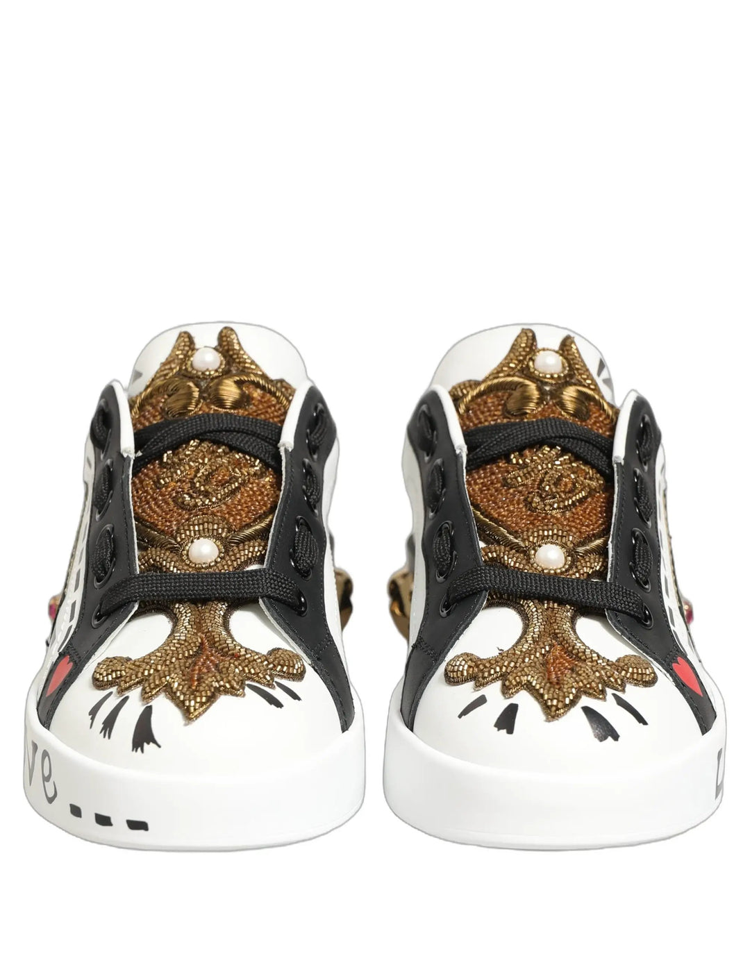Dolce &amp; Gabbana White Gold Studded Portofino Sneakers Shoes