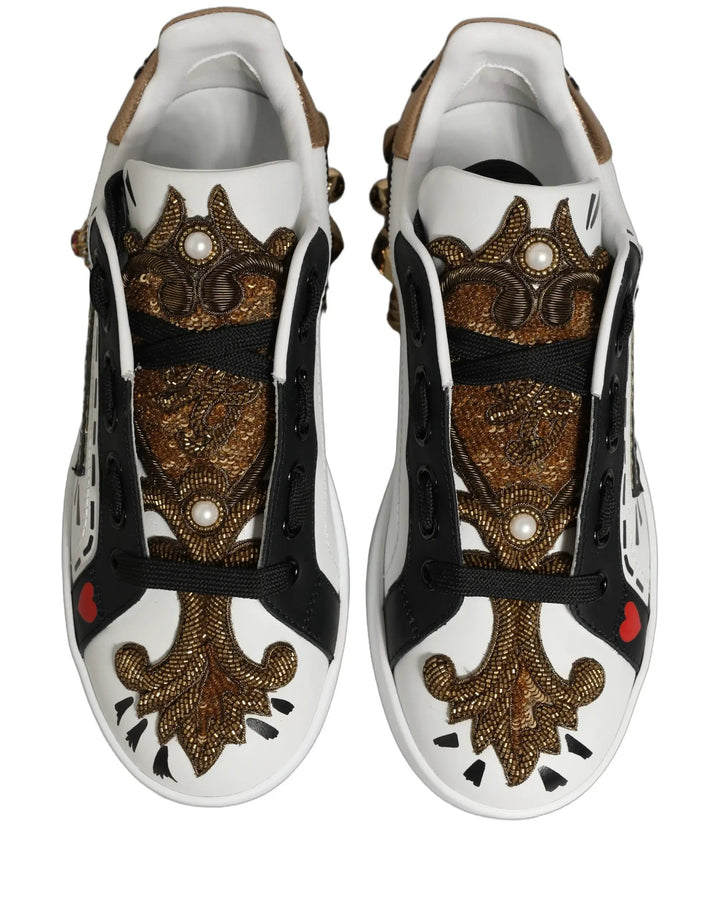Dolce &amp; Gabbana White Gold Studded Portofino Sneakers Shoes