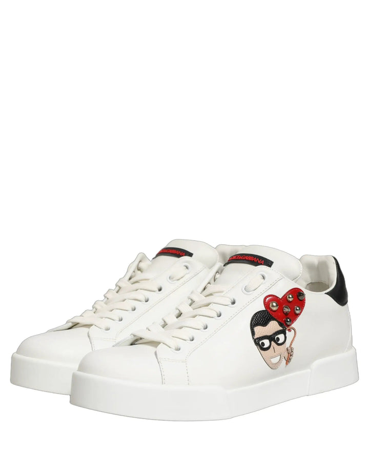 Dolce &amp; Gabbana Sample Sale | Dolce &amp; Gabbana White Patch Calfskin Nappa Portofino Sneakers Shoes - | Designer outlet