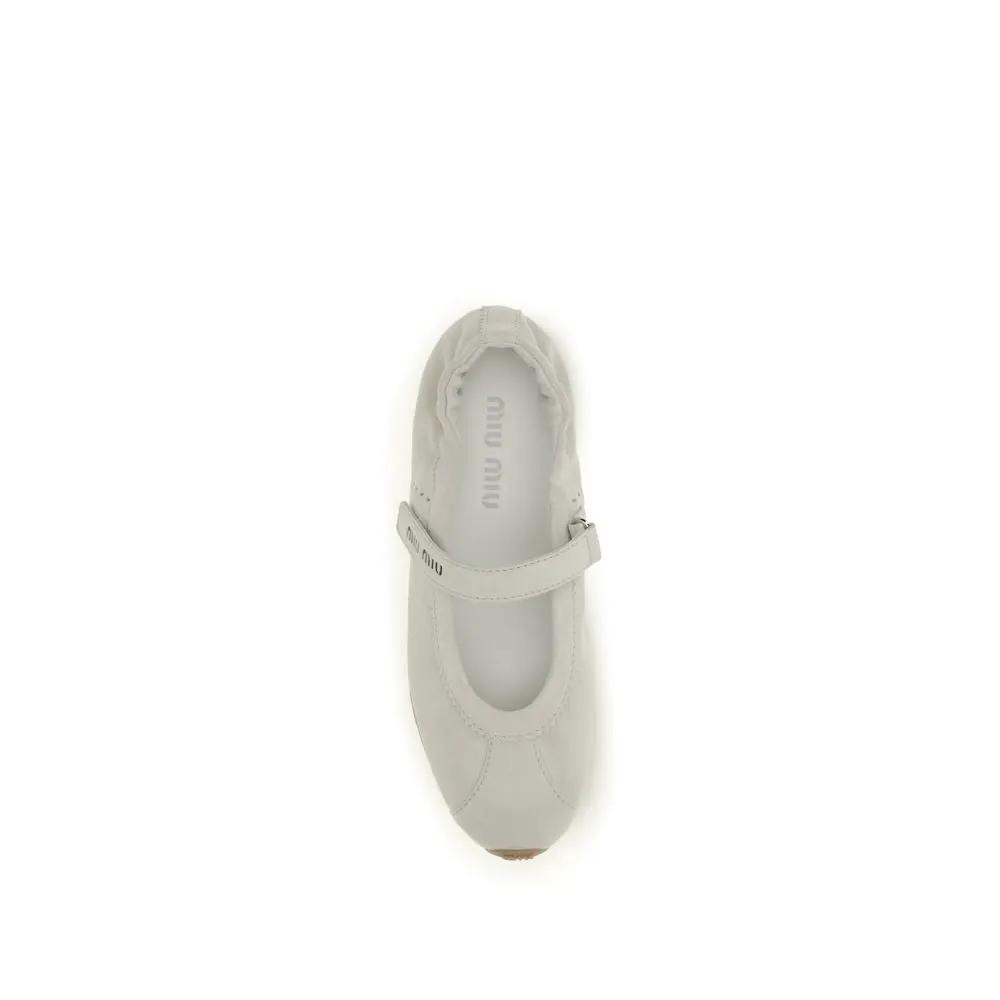 Miu Miu Sample Sale | Miu Miu White Calf Leather Bos Taurus Ballet Flats - | Designer outlet