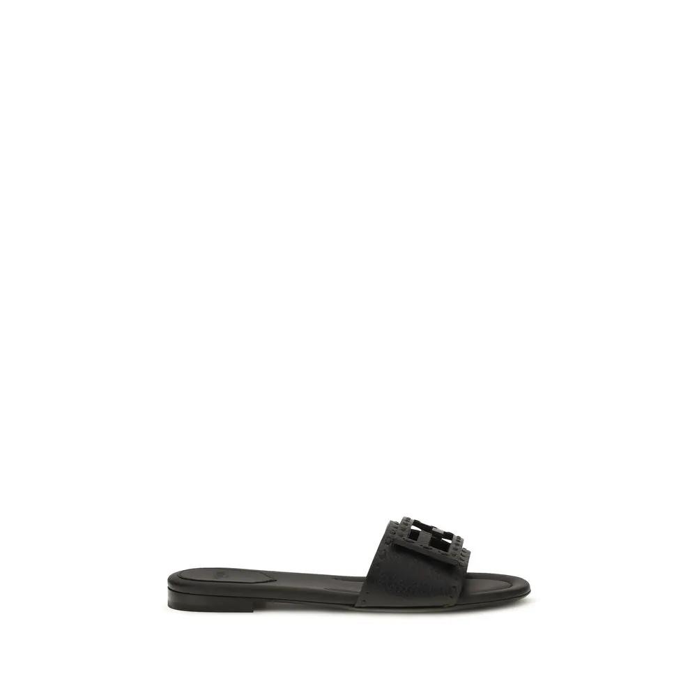 Fendi Sample Sale | Fendi Black Calf Leather Bos Taurus Flat Sandals - | Designer outlet