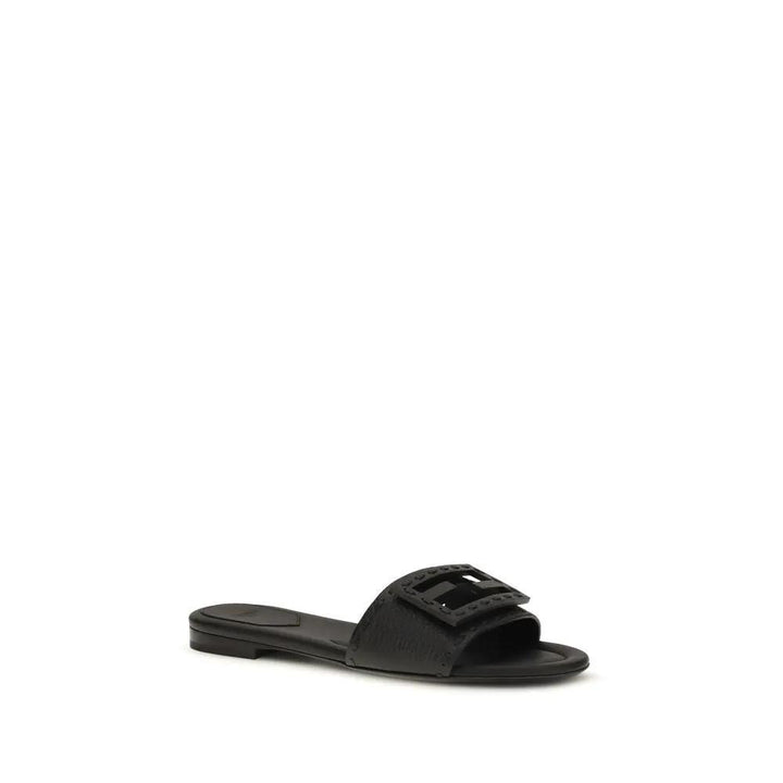 Fendi Sample Sale | Fendi Black Calf Leather Bos Taurus Flat Sandals - | Designer outlet