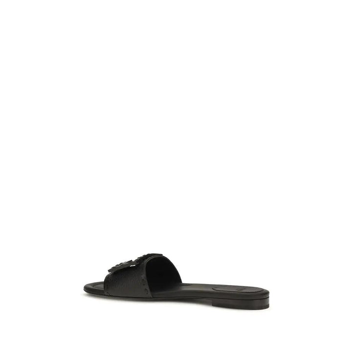 Fendi Sample Sale | Fendi Black Calf Leather Bos Taurus Flat Sandals - | Designer outlet