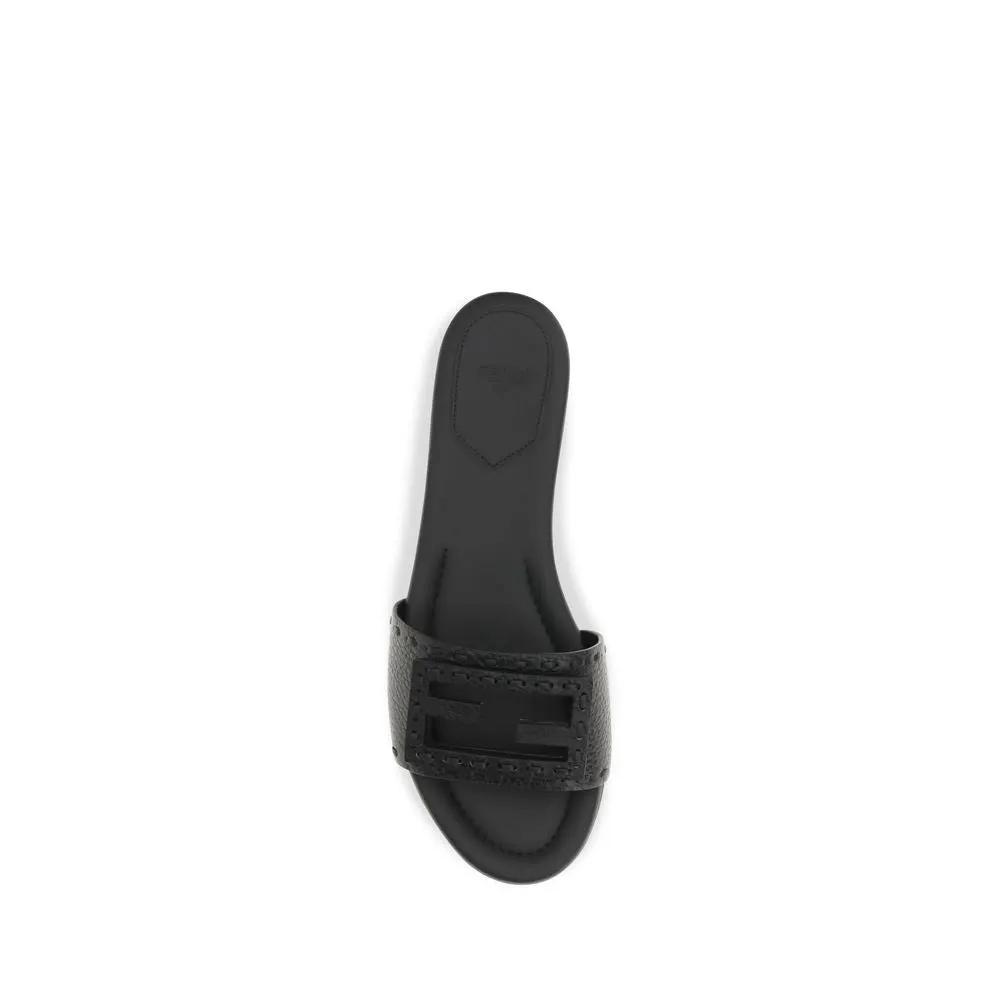 Fendi Sample Sale | Fendi Black Calf Leather Bos Taurus Flat Sandals - | Designer outlet
