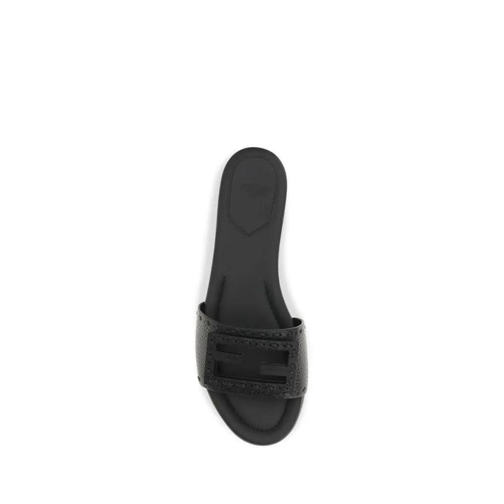Fendi Sample Sale | Fendi Black Calf Leather Bos Taurus Flat Sandals - | Designer outlet
