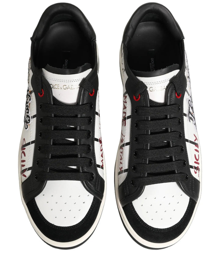 Dolce &amp; Gabbana Sample Sale | Dolce &amp; Gabbana White Black DG Logo King Patch Low-Top Sneaker Shoes - | Designer outlet