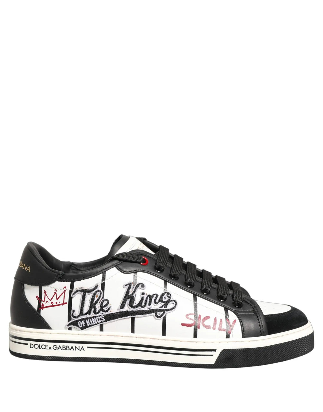 Dolce &amp; Gabbana Sample Sale | Dolce &amp; Gabbana White Black DG Logo King Patch Low-Top Sneaker Shoes - | Designer outlet