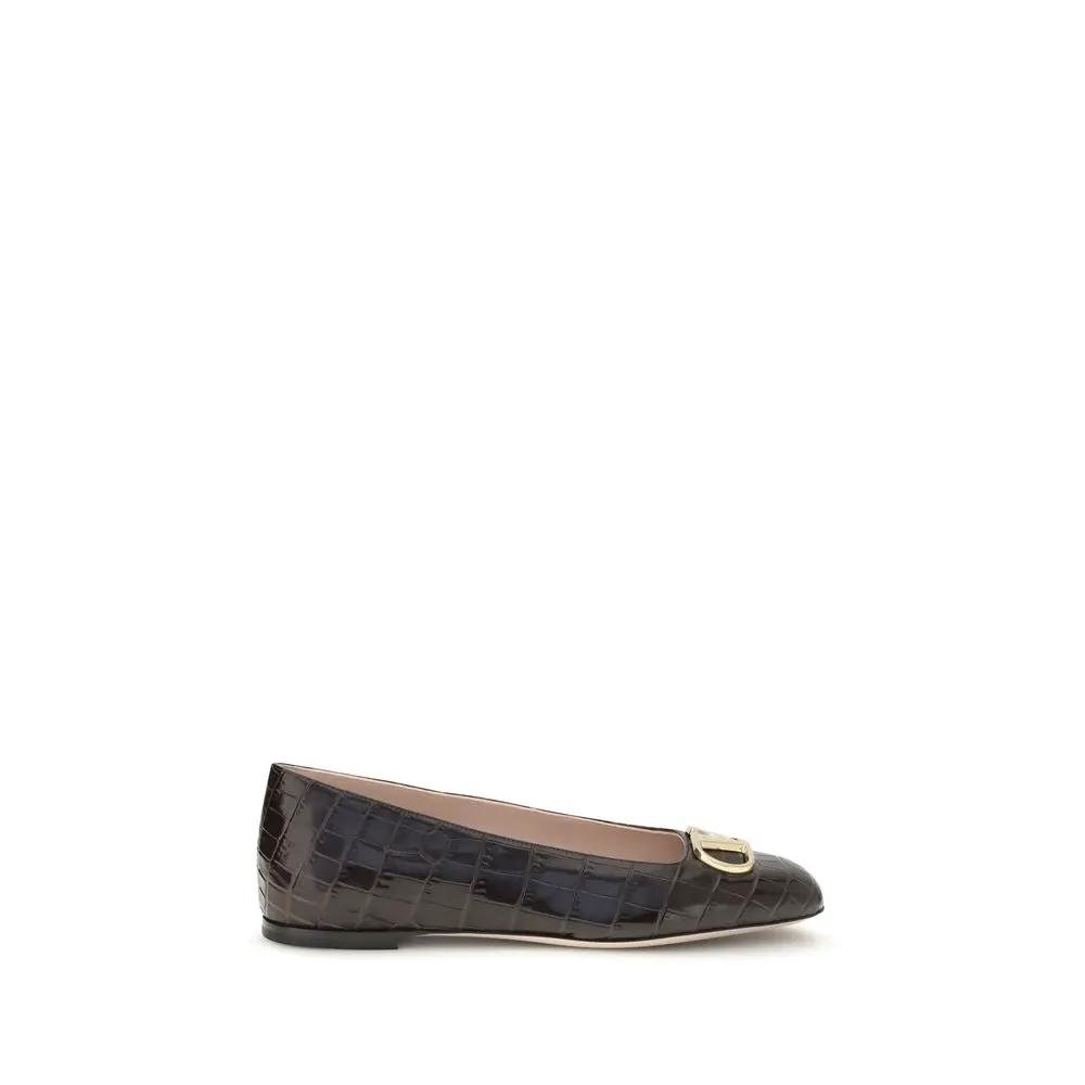 Valentino Garavani Sample Sale | Valentino Garavani Brown Calf Leather Bos Taurus Ballet Flats - | Designer outlet