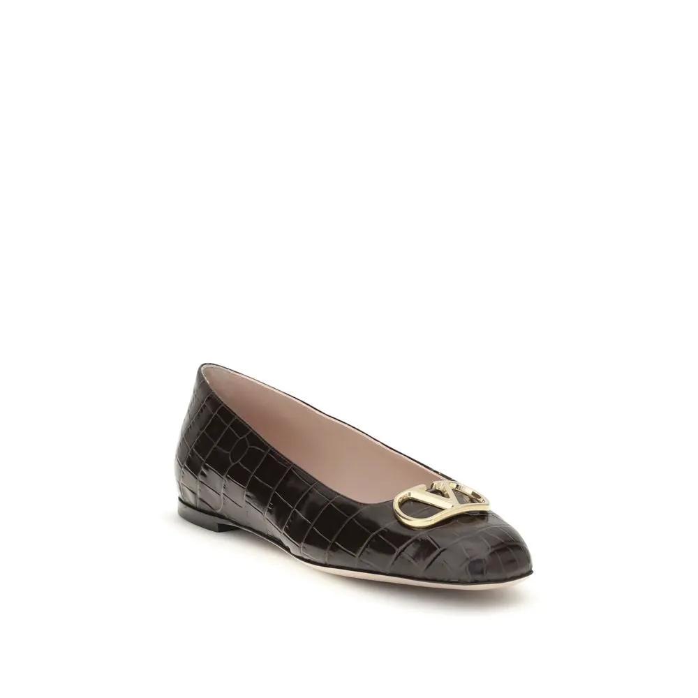 Valentino Garavani Sample Sale | Valentino Garavani Brown Calf Leather Bos Taurus Ballet Flats - | Designer outlet