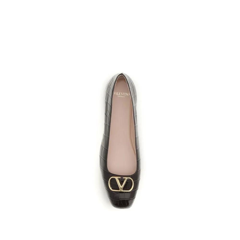 Valentino Garavani Sample Sale | Valentino Garavani Brown Calf Leather Bos Taurus Ballet Flats - | Designer outlet